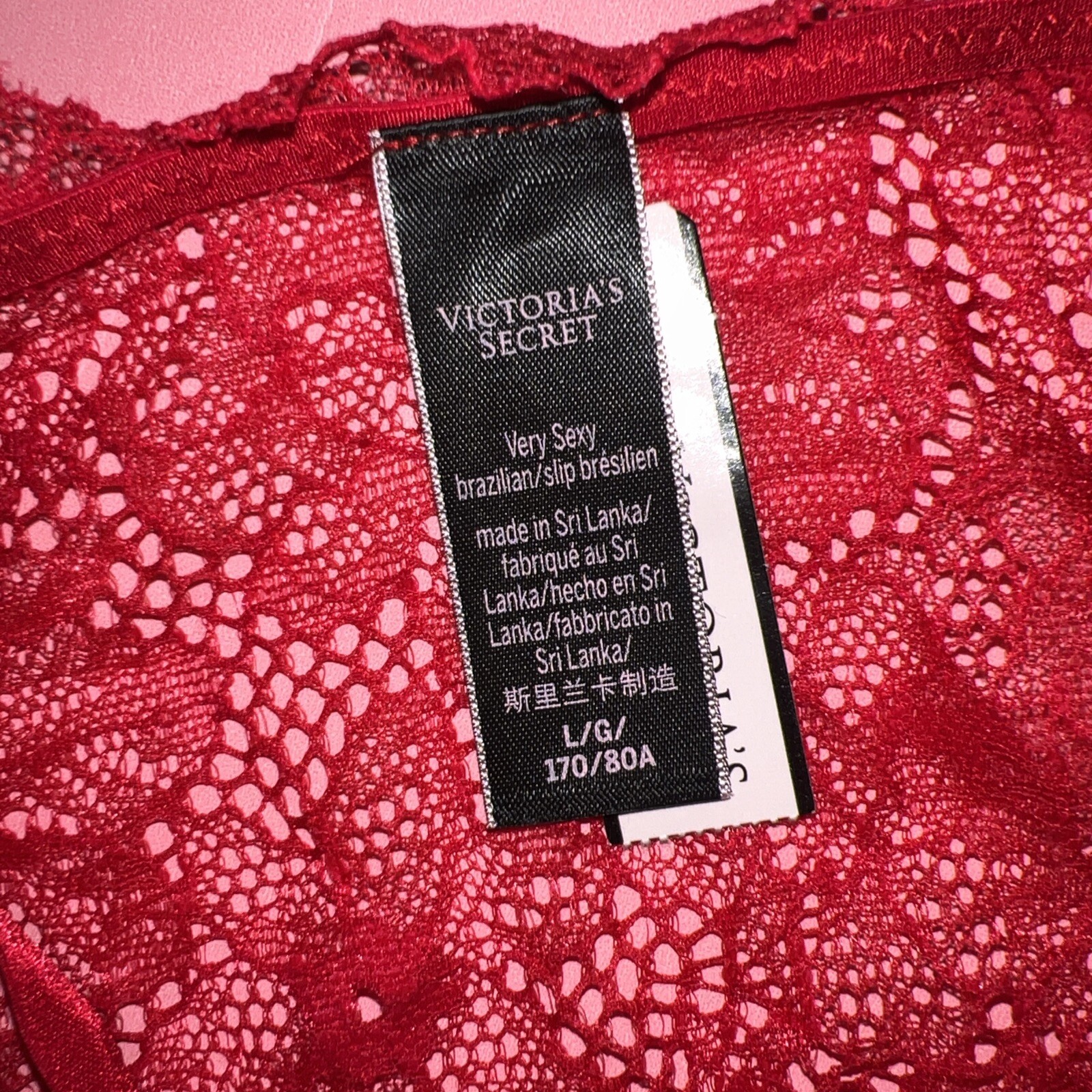 Victoria’s Secret L,XL string panty Brazilian Slip RED lace gold Rings VERY SEXY