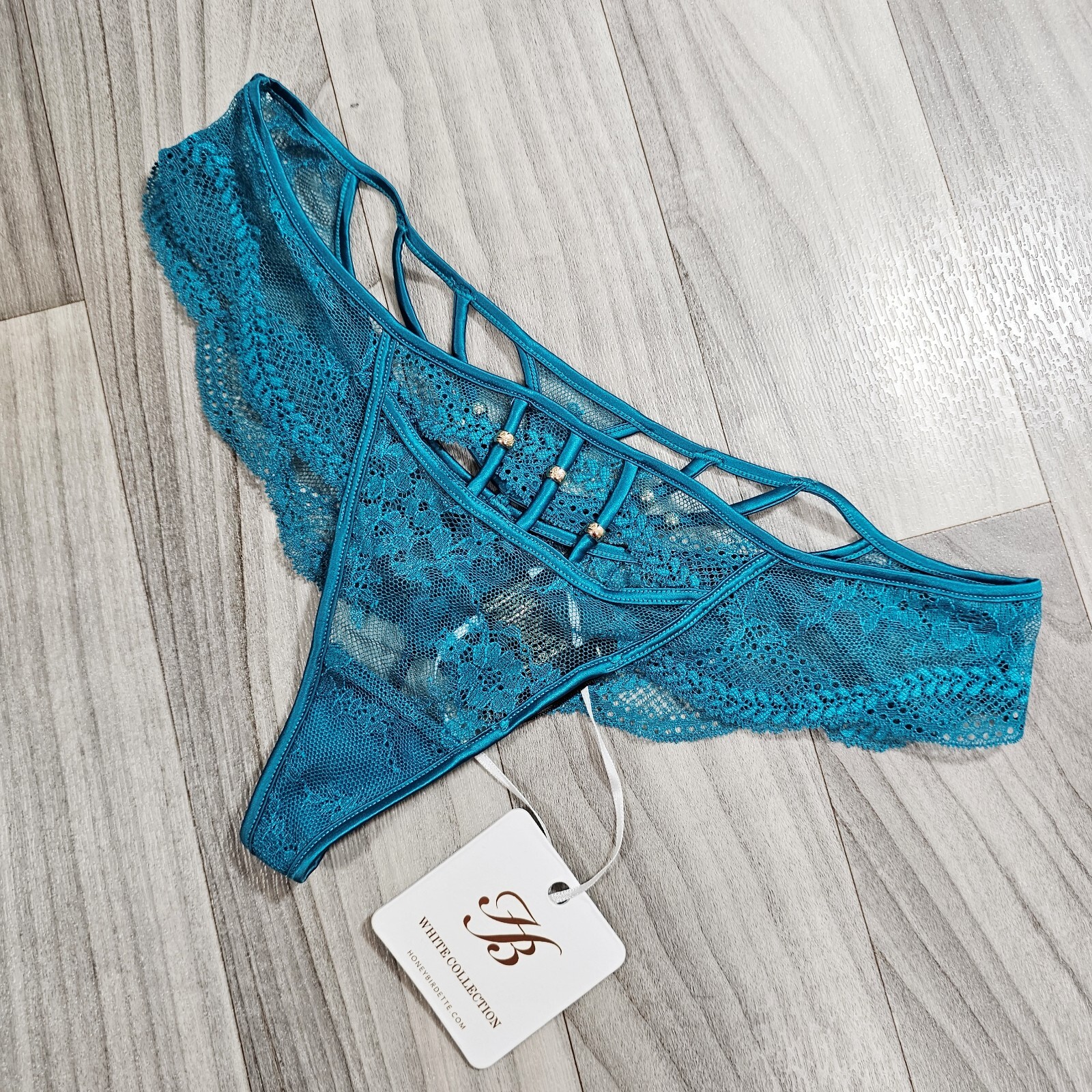Honey Birdette Jade Blue Lace Brief Panty Size S