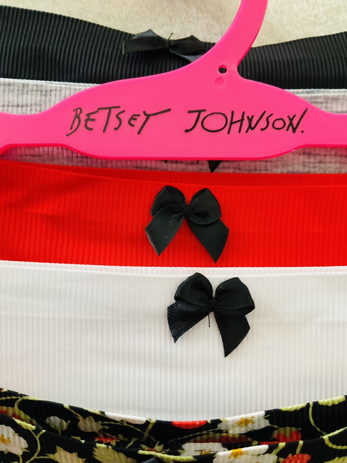 NWT BETSEY JOHNSON 5pc High Leg Bikini Nylon Spandex Panty Strawberry Set XL