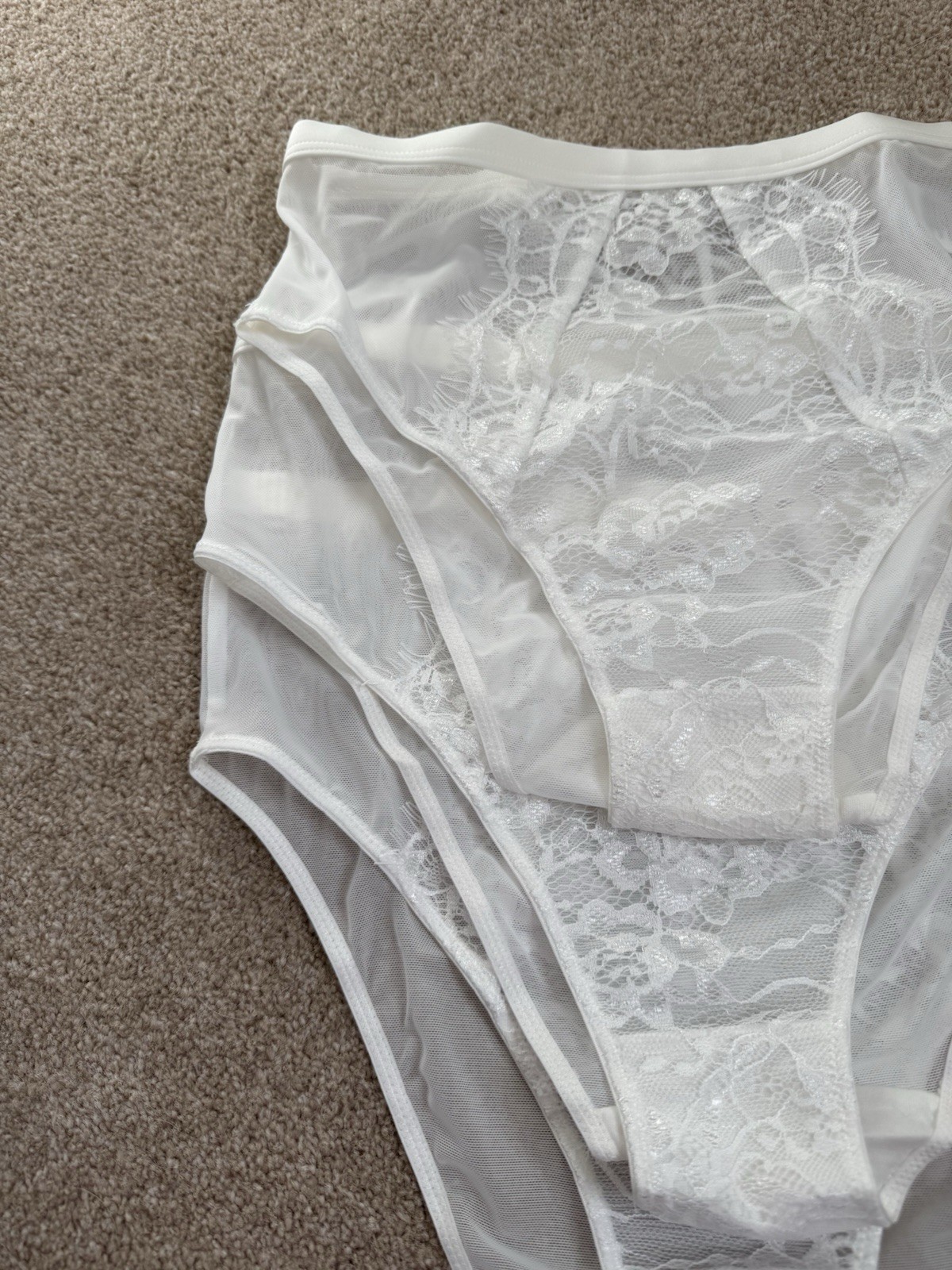 New Figleaves Women’s 3 Pack White Lace Pulse High Waist Sheer Briefs, UK Size 8