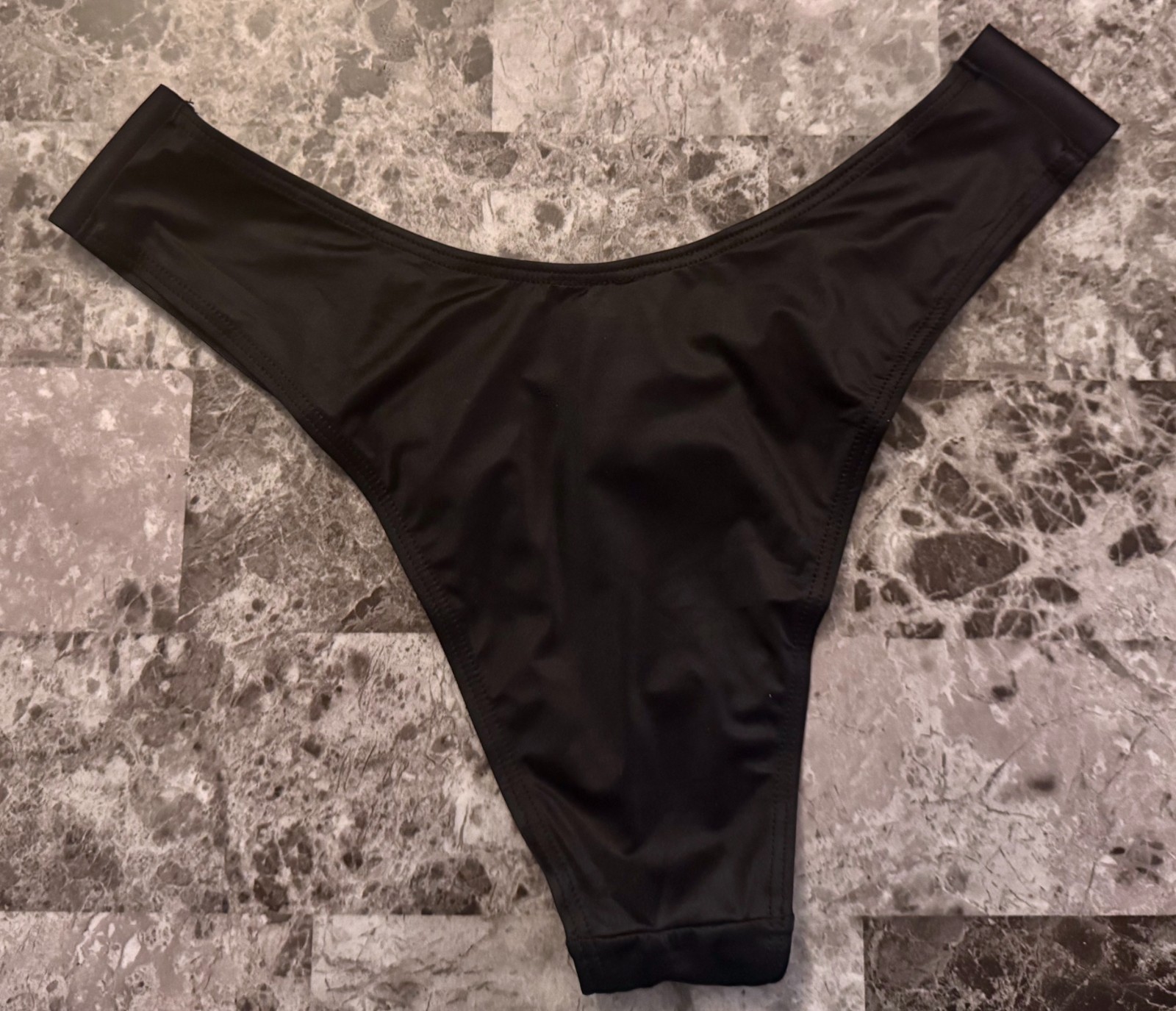 VICTORIA’S SECRET SATIN SMOOTH BLACK ROSE GOLD V LOGO BRAZILIAN CHEEKY PANTIES