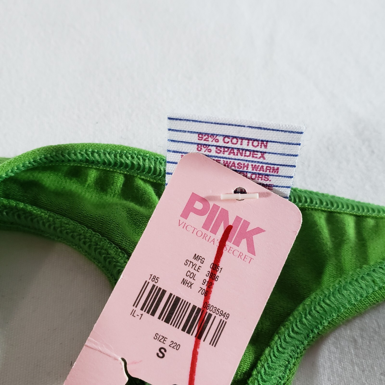 Victoria’s Secret PINK Extra Low Rise Thong Small Green Yellow Cotton Blend VTG