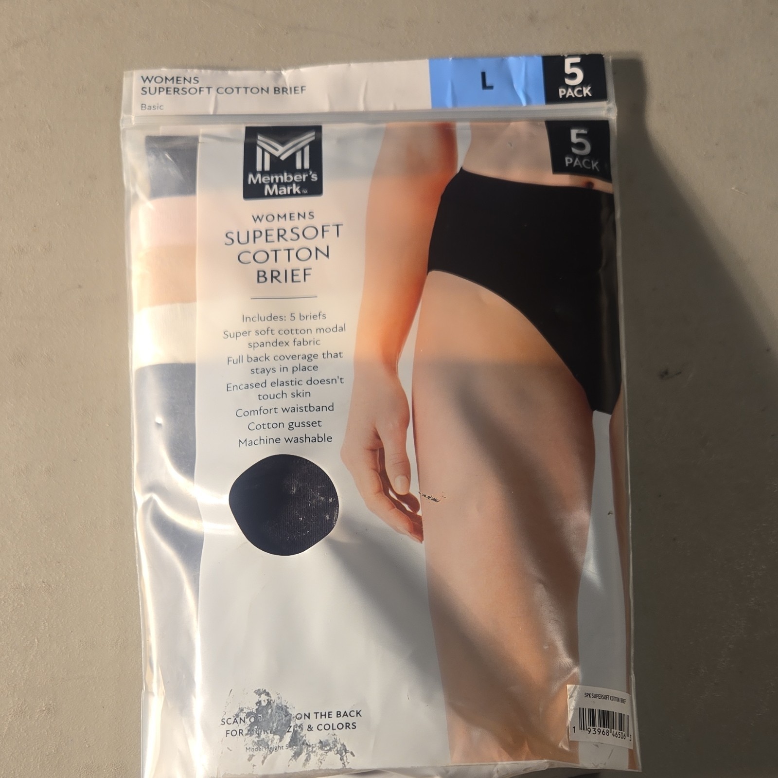 Member’s Mark Supersoft Cotton Brief Panties Women’s L Black 5-Pack Stretch