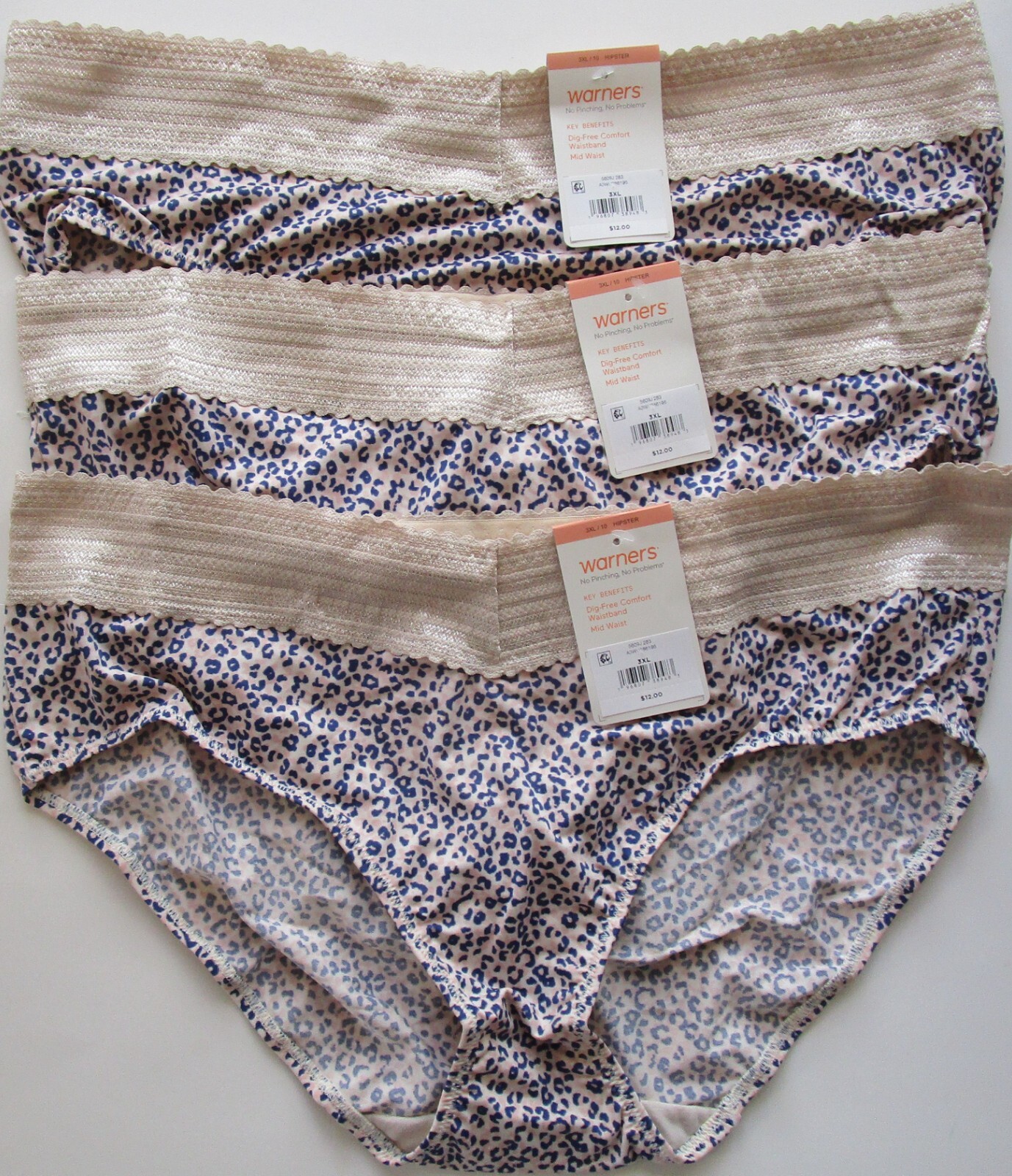 Warners No Pinching No Problems Hipster Pantie 3 Pack Style 5609J Size 3XL 10