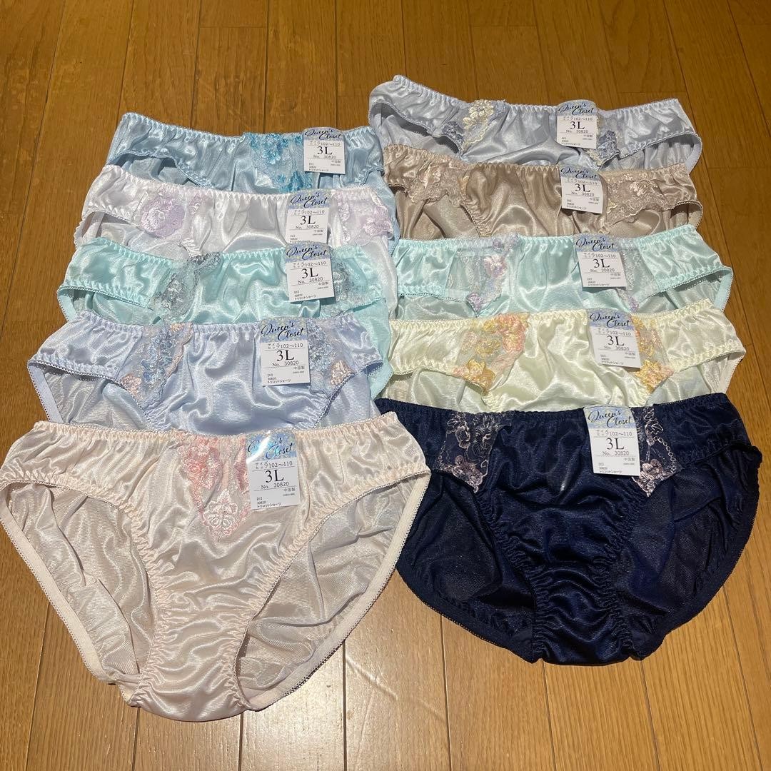 Japanese Glossy Nylon Panties Floral Lace Brief Set of 10 US size L-XL JP 3L