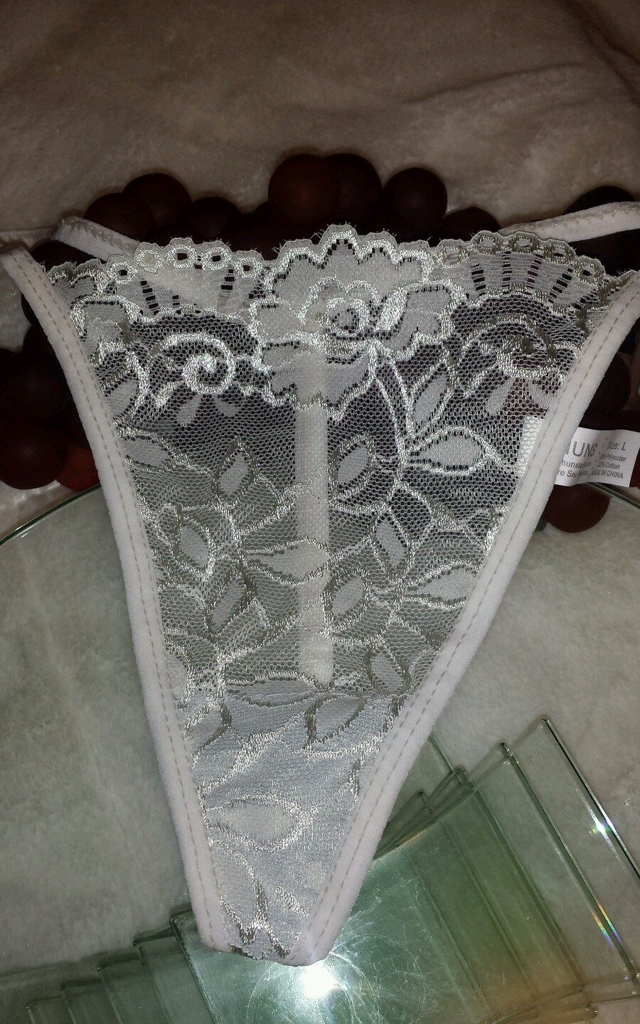 6 Pair Size 7 large Pink, Red Black White Purpl Rose Lace Thong Panties Lot 18