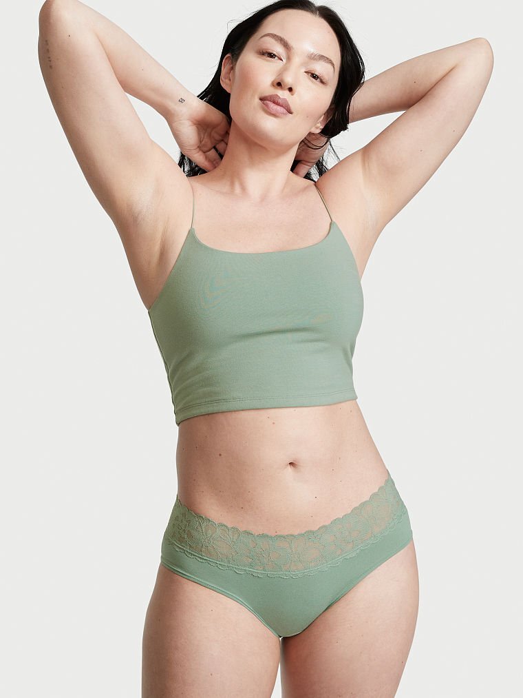 XXL Green Wide Stretch Lace Waist Cotton Victorias Secret Hiphugger Brief Panty