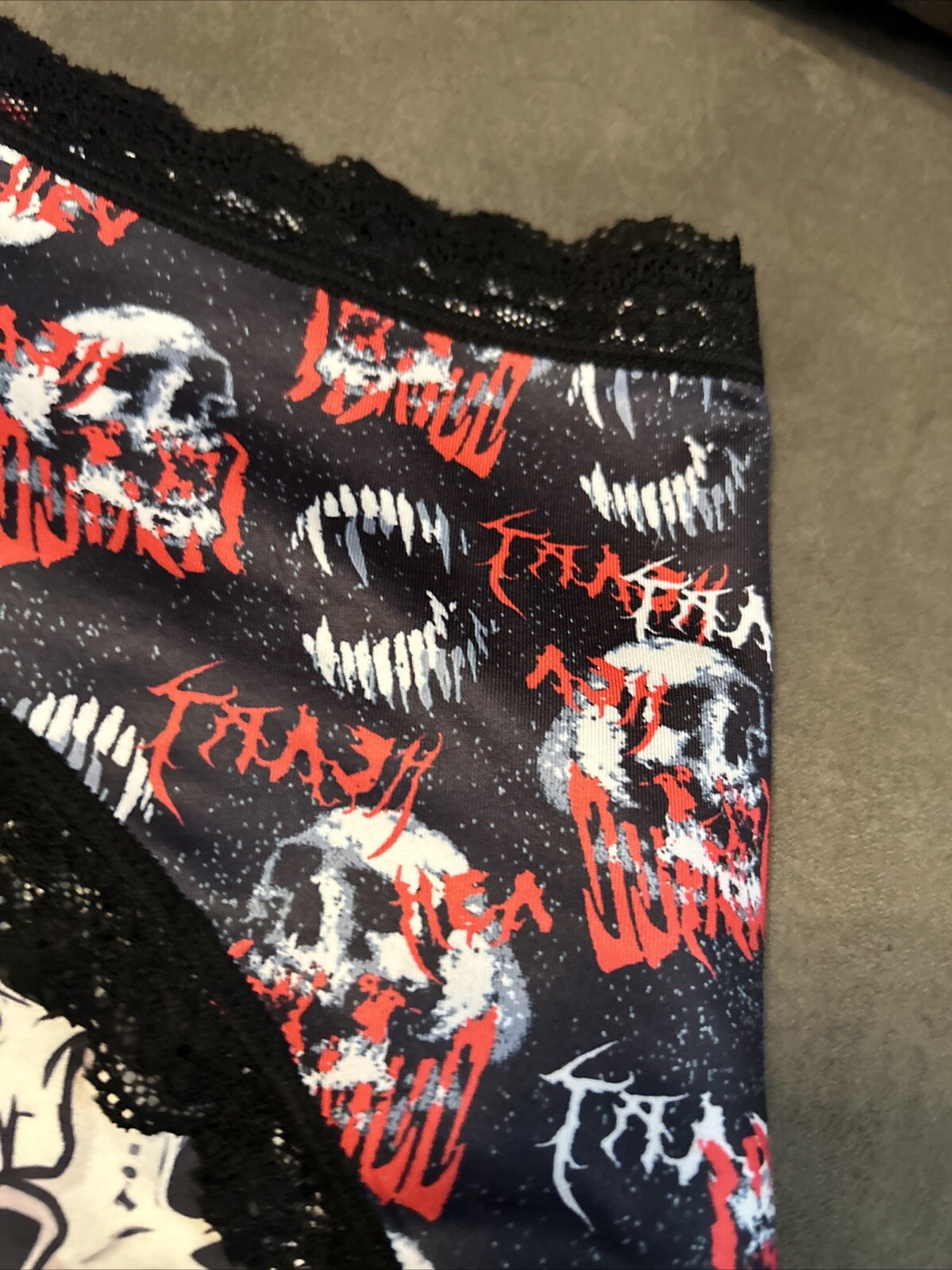 Morvia 3pk lace trim Skater goth Emo panties 4XL Plus Size Skulls & Mushrooms