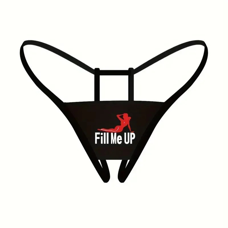 Open Crotch Thong Panties Mid Rise Letter Print Stretch Women’s Underwear