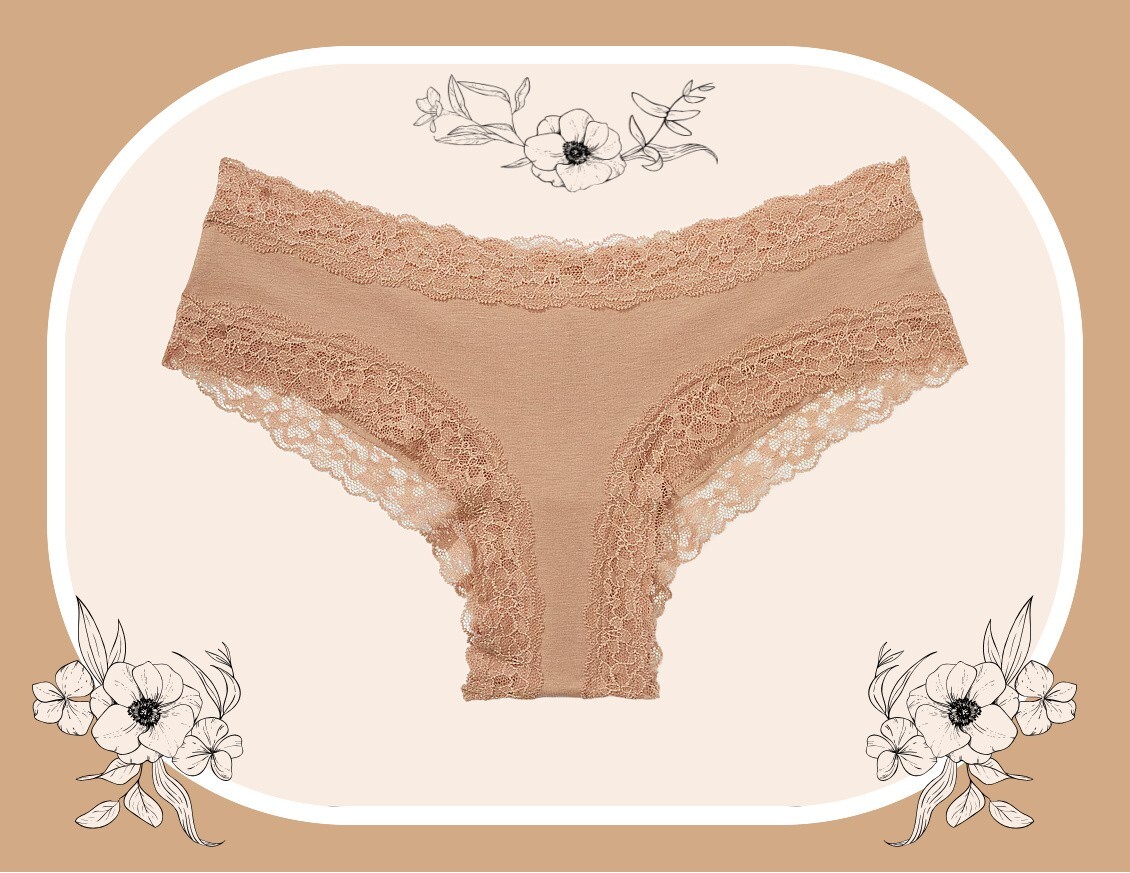 XL Praline Beige Victoria’s Secret Stretch Cotton Lace-Waist & Leg Cheeky Pantie