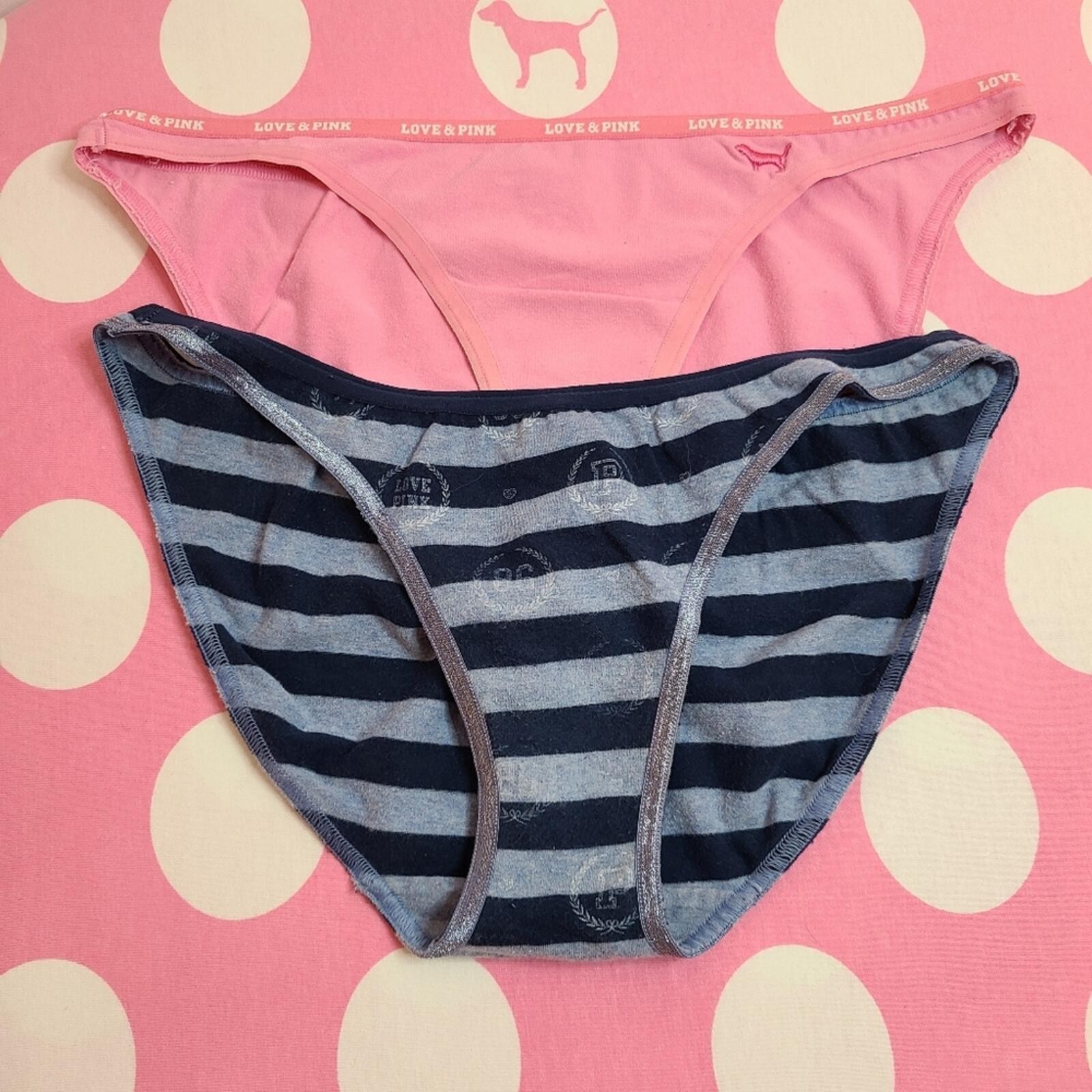 VTG VS PINK 2pk Graphic Cotton Low Rise Skinny Side Bikini Panties Size M