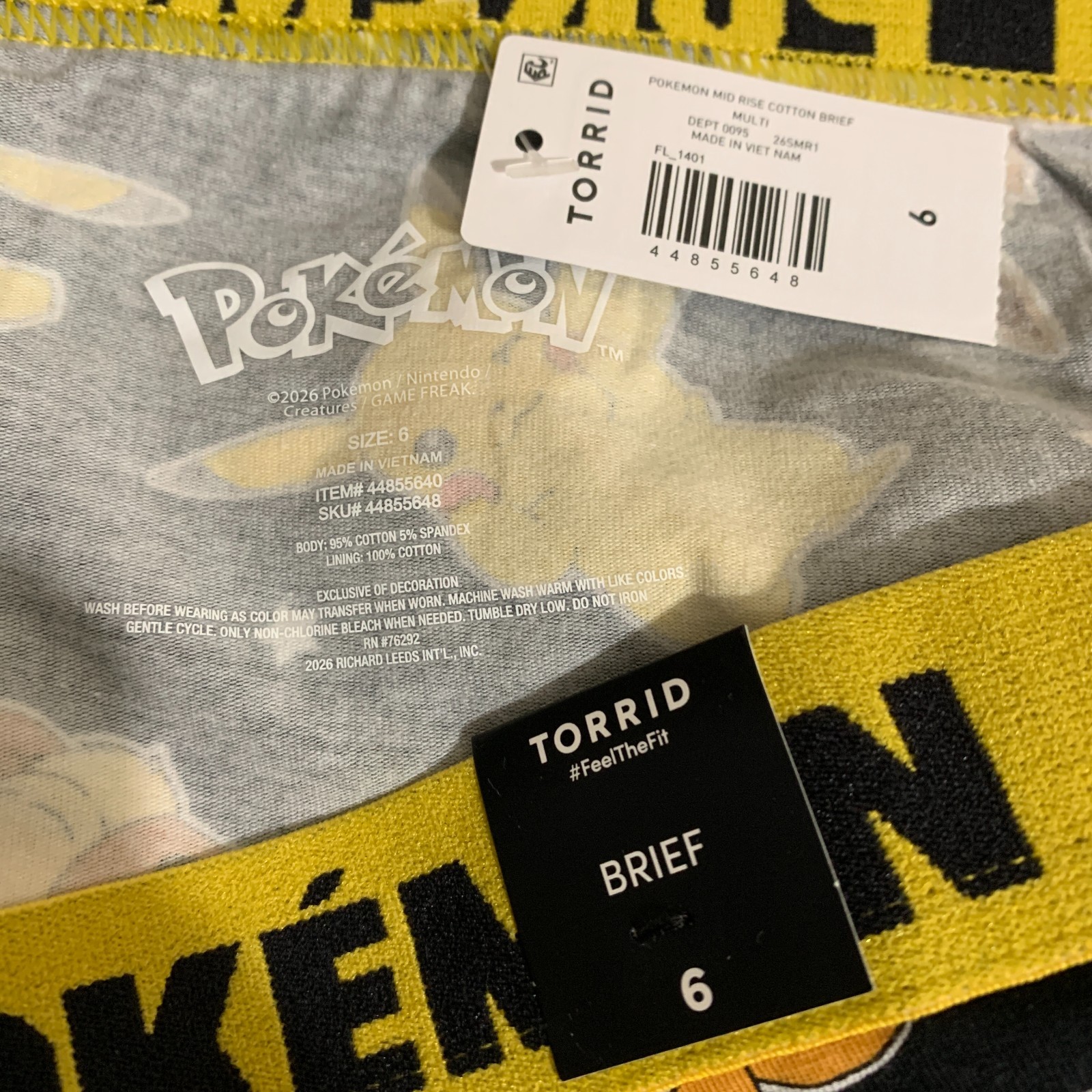 Torrid Brief Panties Underwear Pokémon Pokemon Pikachu Eevee Black Plus 6 30