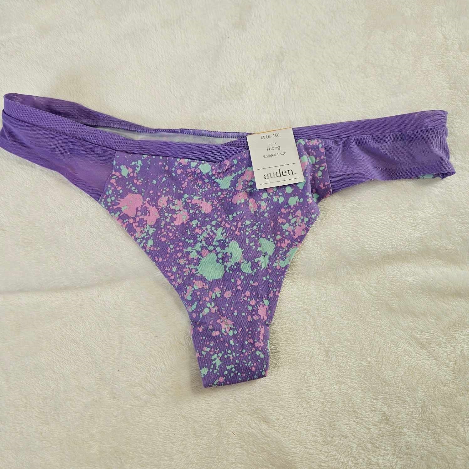 Auden 6pk Laser Cut with Mesh Thong Underwear Womens Medium Stretch Purple