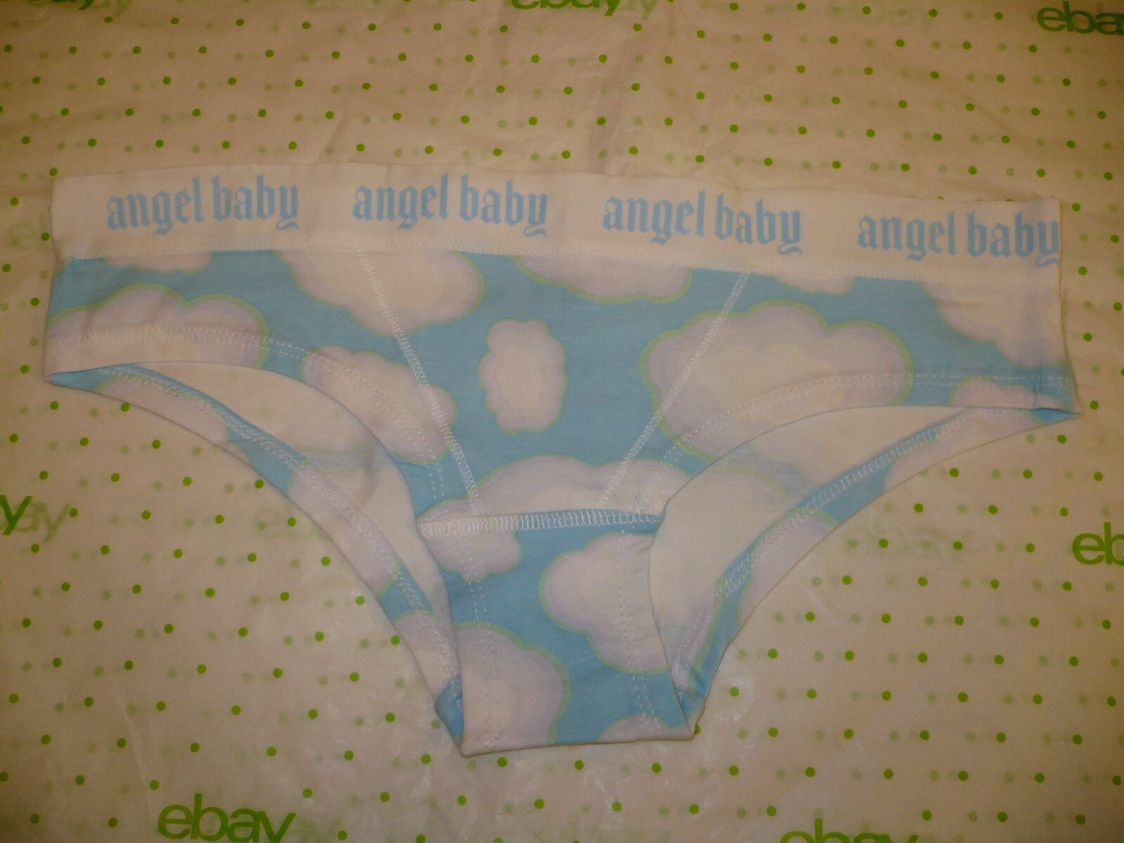 Rue 21 Women’s Bikini Panties LARGE Angel Baby Blue with Clouds New