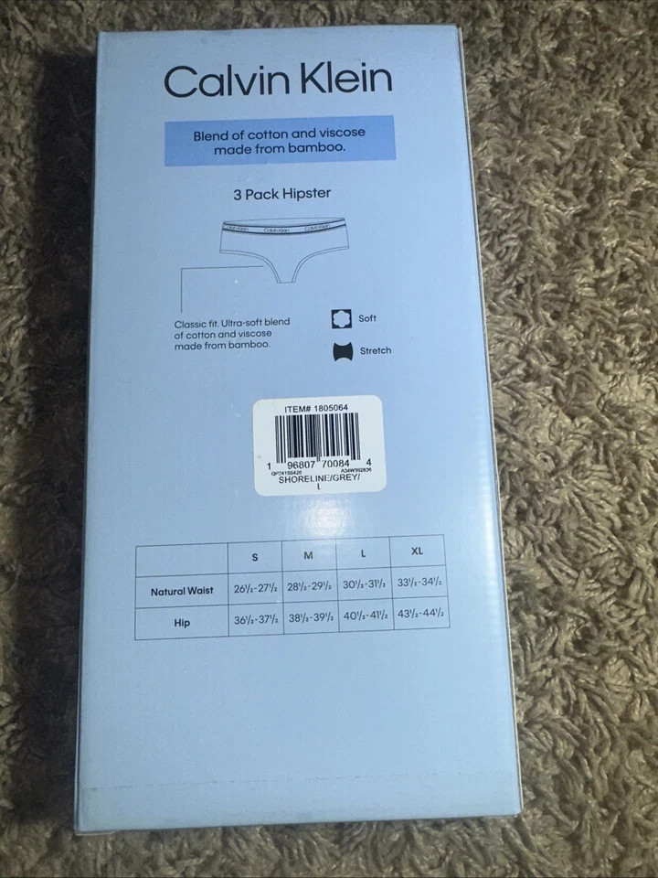 NEW Women’s Calvin Klein 3 Pack Hipster Underwear 3 Pack, LARGE, FREE SHIPPING