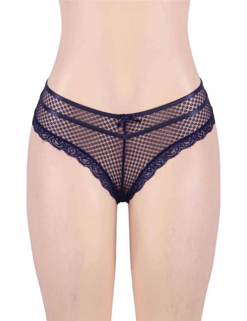 WOW BABE Blue Pattern Lace Open Crotch French Knickers Panty Thong Size 8-10