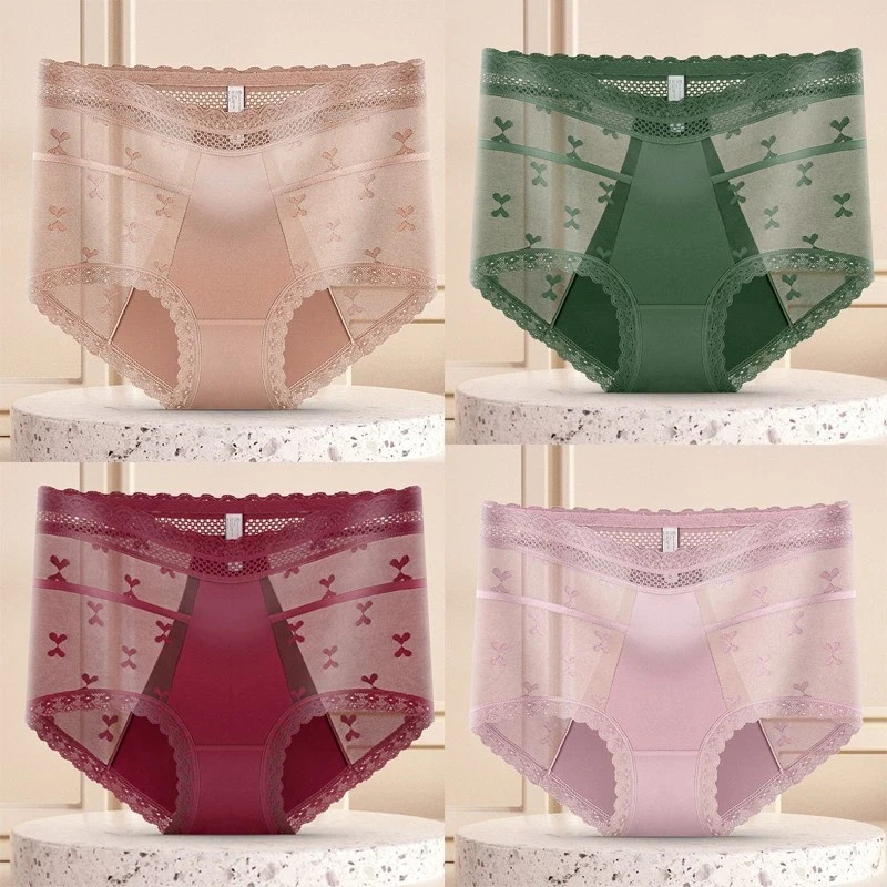 4 Pack Lot Sexy Womens Satin Panties Underwear High Waist Sheer Lace Lingeries