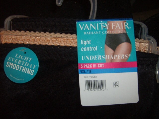 3 PR RADIANT~VANITY FAIR~LIGHT CONTROL~HI-CUT~NYLON PANTIES~NIP~SZ 12~BLK/BEIGE