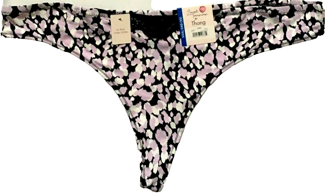 Thong Panties Lilac Leopard No Show Under Clothes WMNS Size 3X(22) Lace Inset