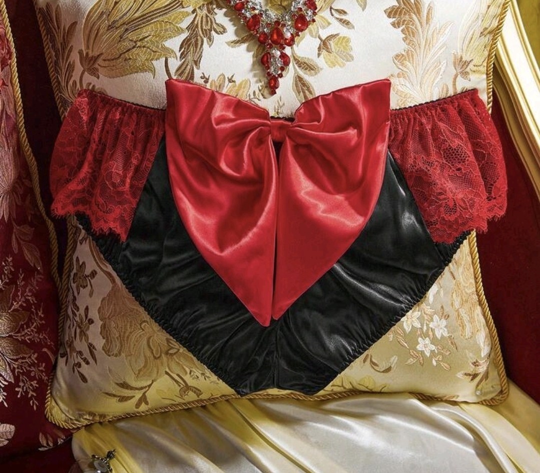 Black Satin Frilly Red Lace 3D Bow Plus Size Sissy Panties Knickers 1 XL 16-18