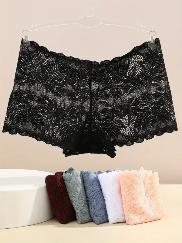 8 Pack Women Lace Boyshort Panties Floral Low Rise Soft Stretch Briefs Underwear