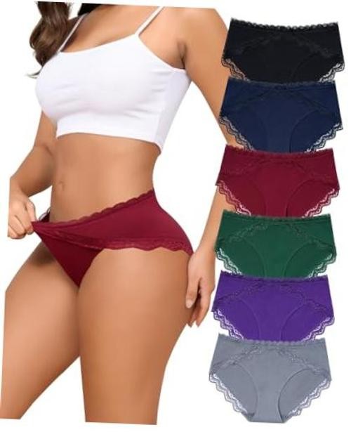 Cotton Underwear for Women Lace Cut Out Bikini Medium (6 Pack)multicolor C