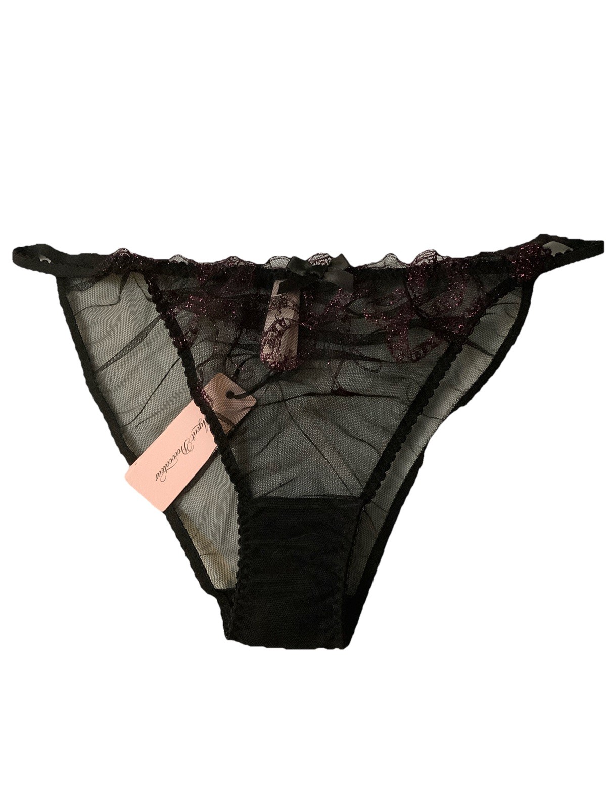 Agent Provocateur Louella Black / Pink Mesh & Lace Brief Sz. 5 NWT