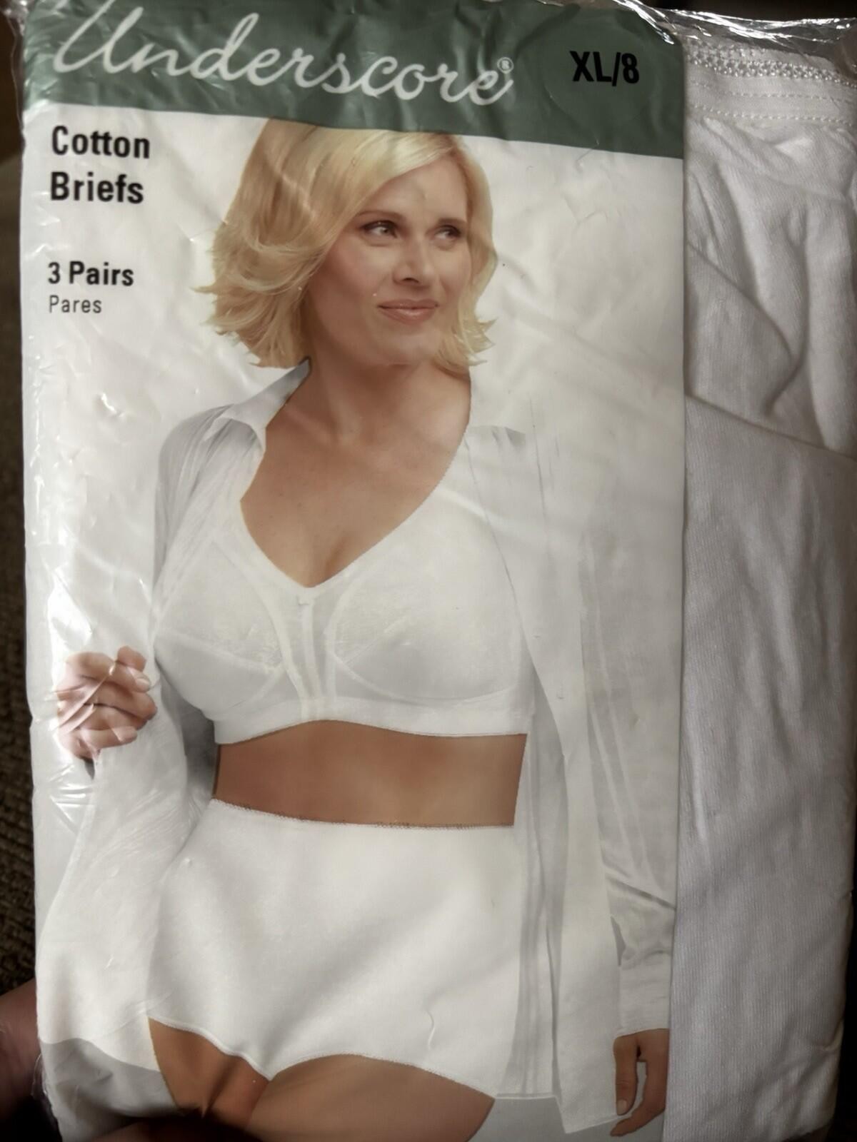 Underscore Cotton Briefs Panties Women’s 8 Vintage Granny Underwear 3-Pack White
