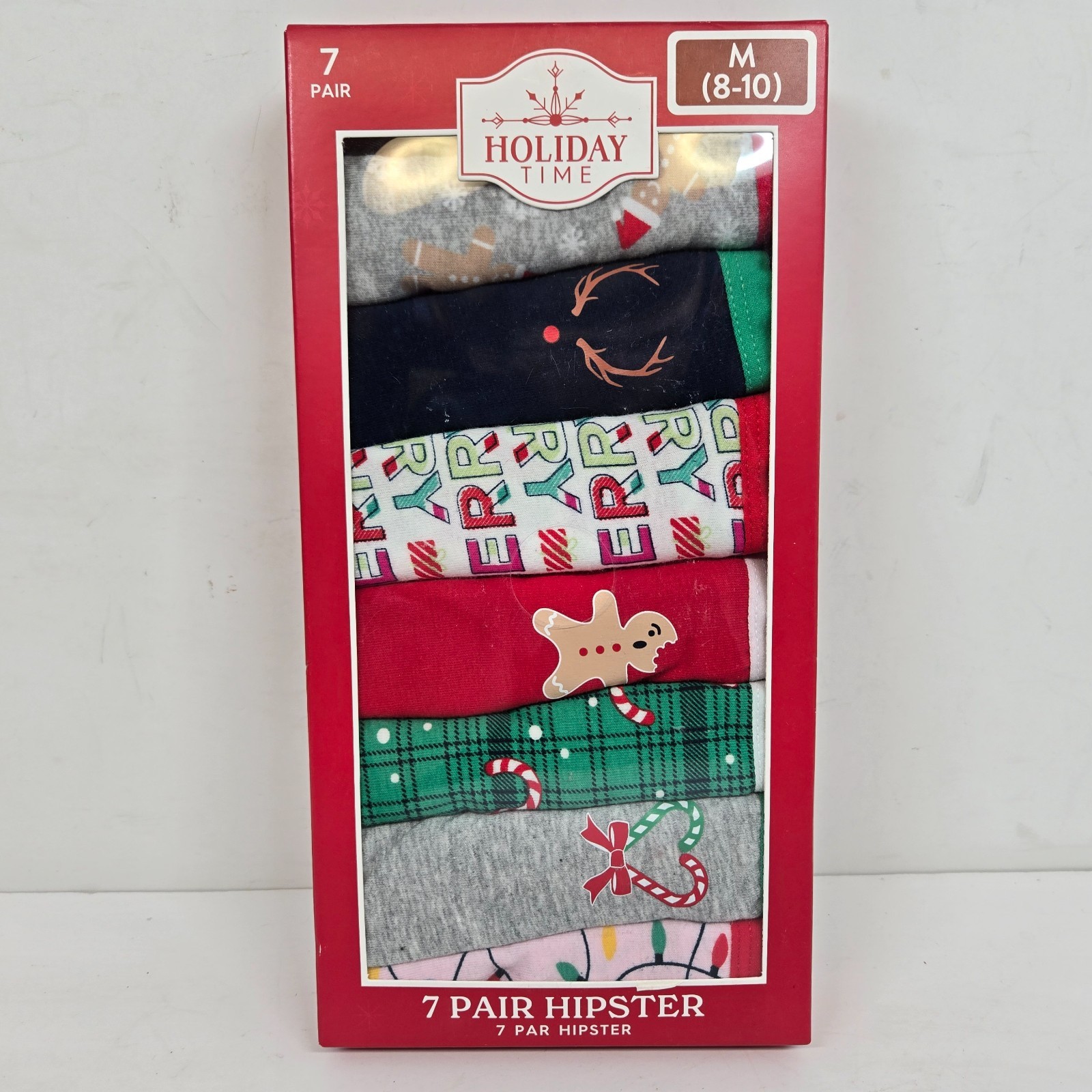 Holiday Time Christmas Hipster 7 Pair Size M 8-10 Gingerbread Candy Canes