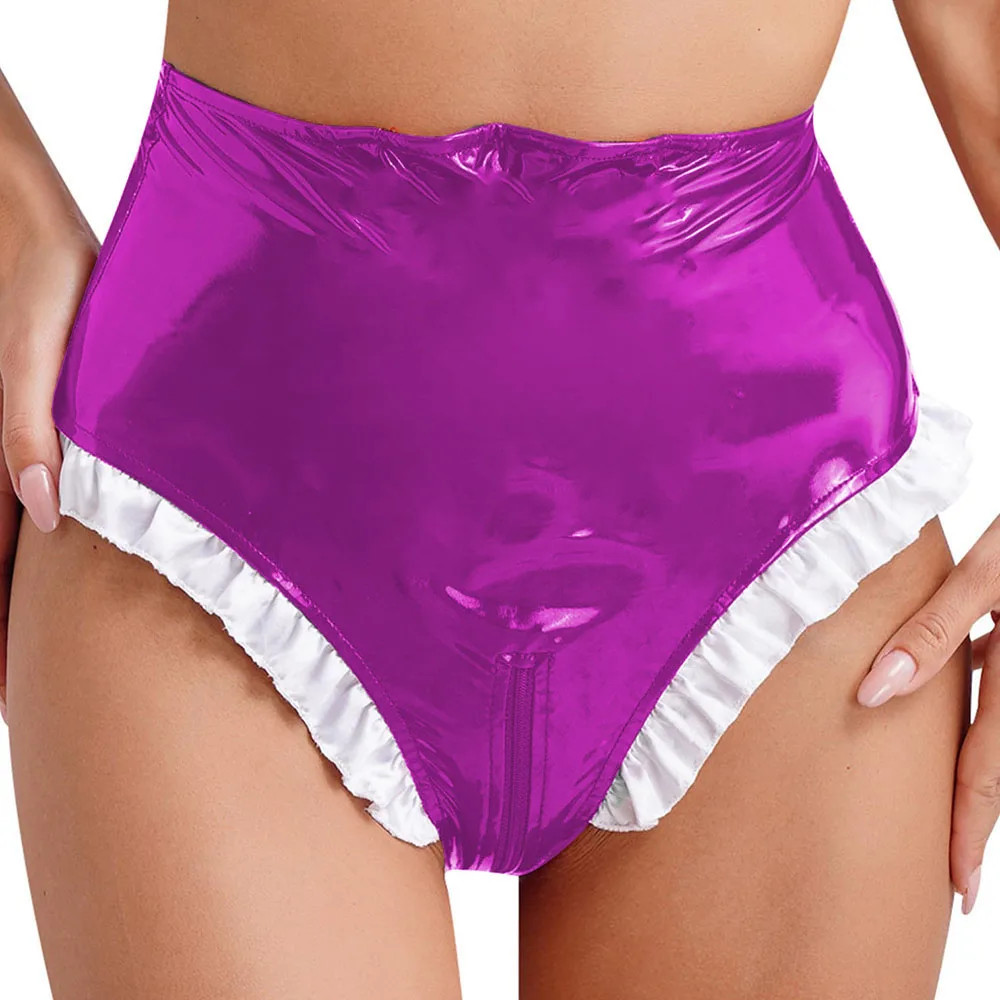 Lockable Briefs Panties Underwear Glossy Wet Look Zipper Crossdresser Brief
