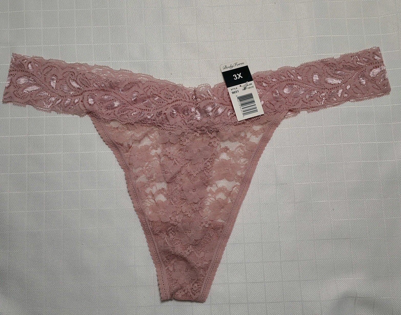 Thong Panties Womens size 3X/10 Body Form Sheer Lace 1)panty DUSTY MAUVE