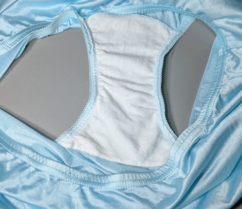 Retro VTG Vanity Fair Granny Panties Blue Satiny Nylon Lace Accent Size 7 Large
