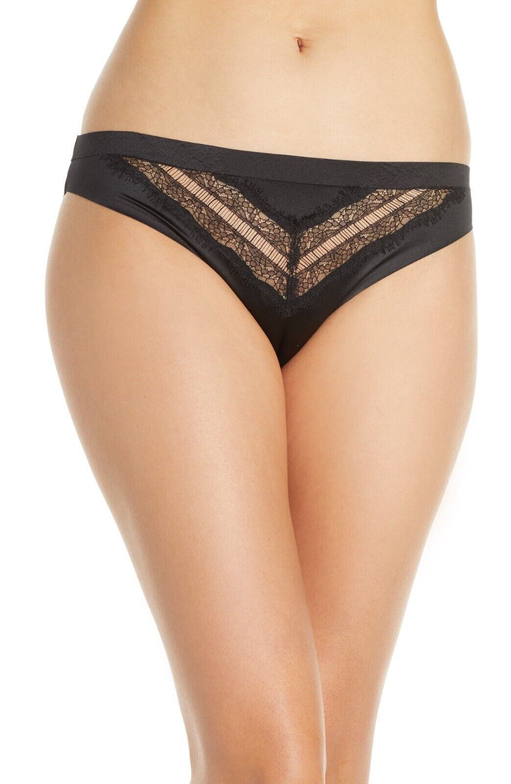 Jason Wu Stretch Satin Eyelash Lace Bikini Jet Black- Size S
