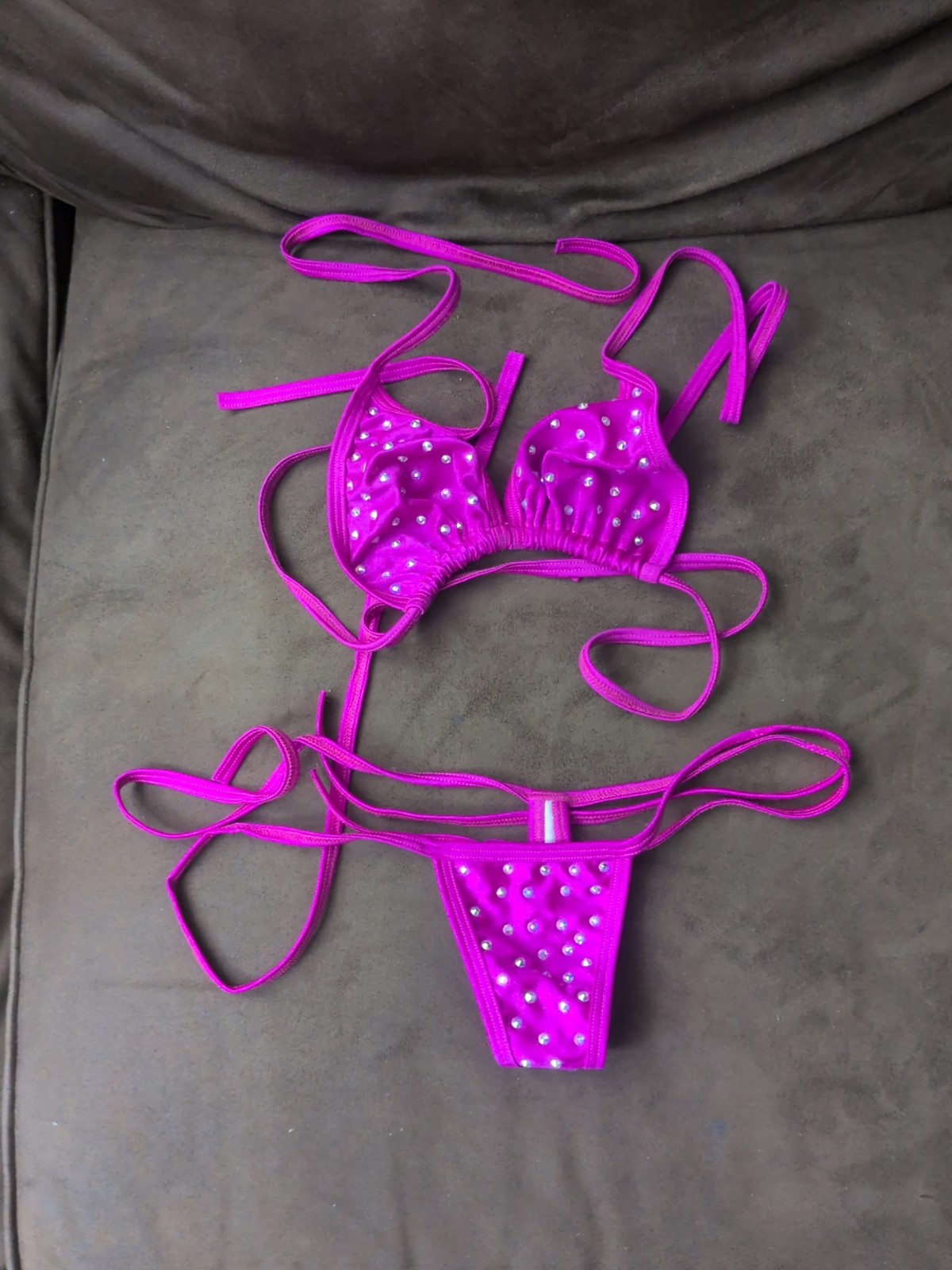 Hot Pink Bejeweled Rhinestone Bikini Style 2 Piece Lingerie Set New With Out Tag