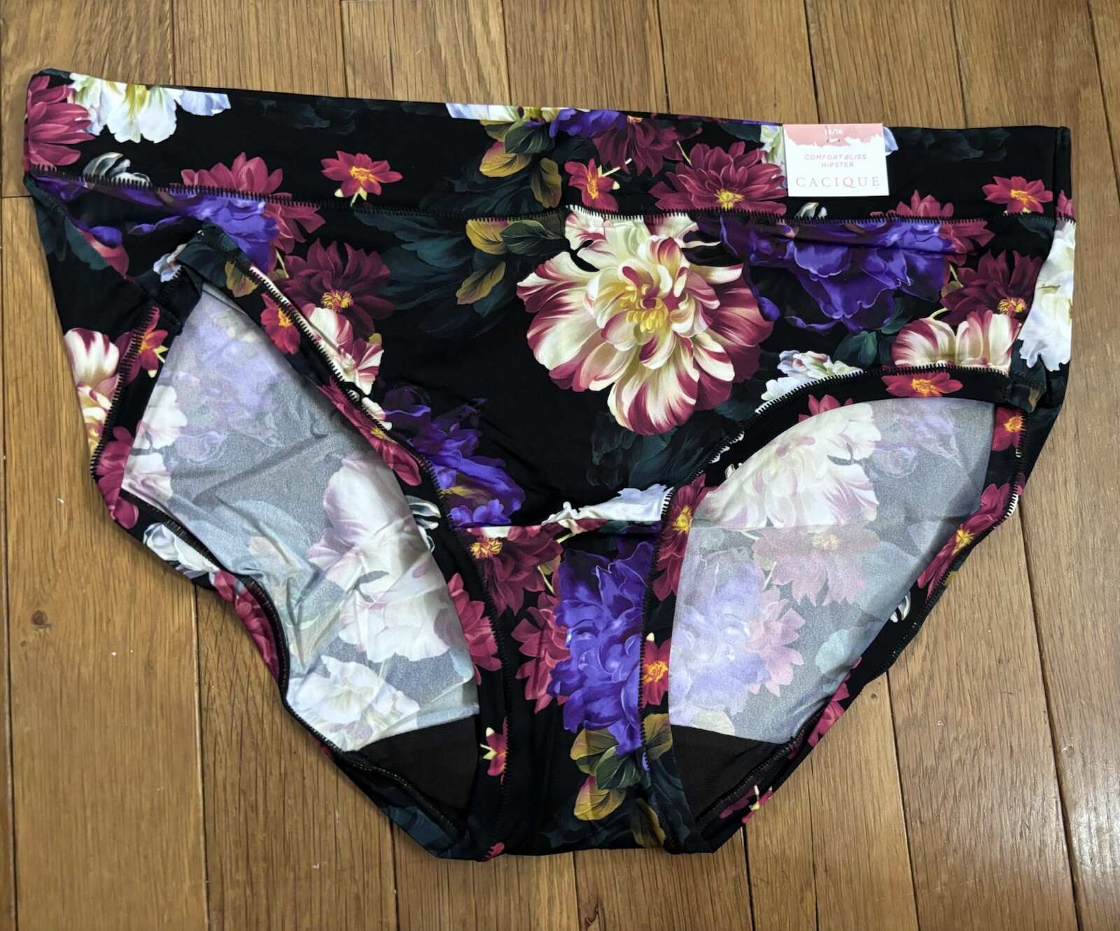Plus Size 14/16 Lane Bryant Cacique Comfort Bliss Hipster Nylon Red Black Flower