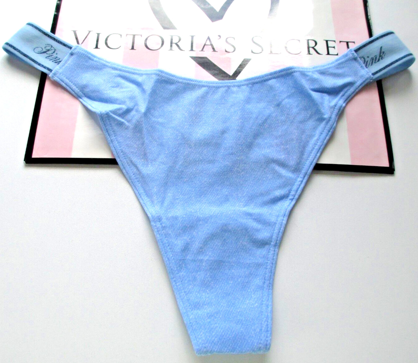VICTORIA’S SECRET PINK Cotton High Leg Thong Panty VS Light Denim Blue S M L XL