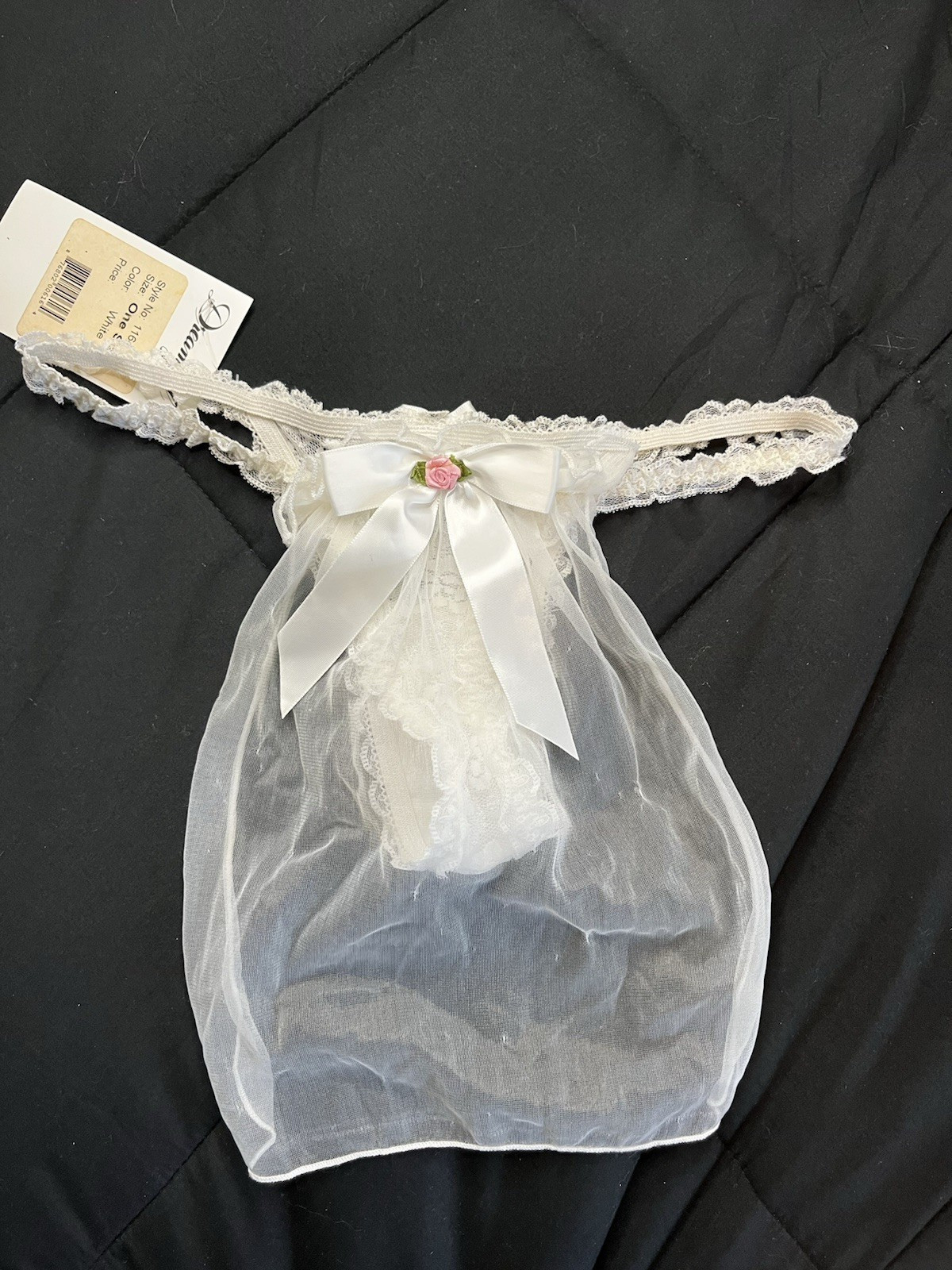 DREAMGIRL White Bridal Veil Thong Panties One Size Stretchy Waist Band NEW w/tag