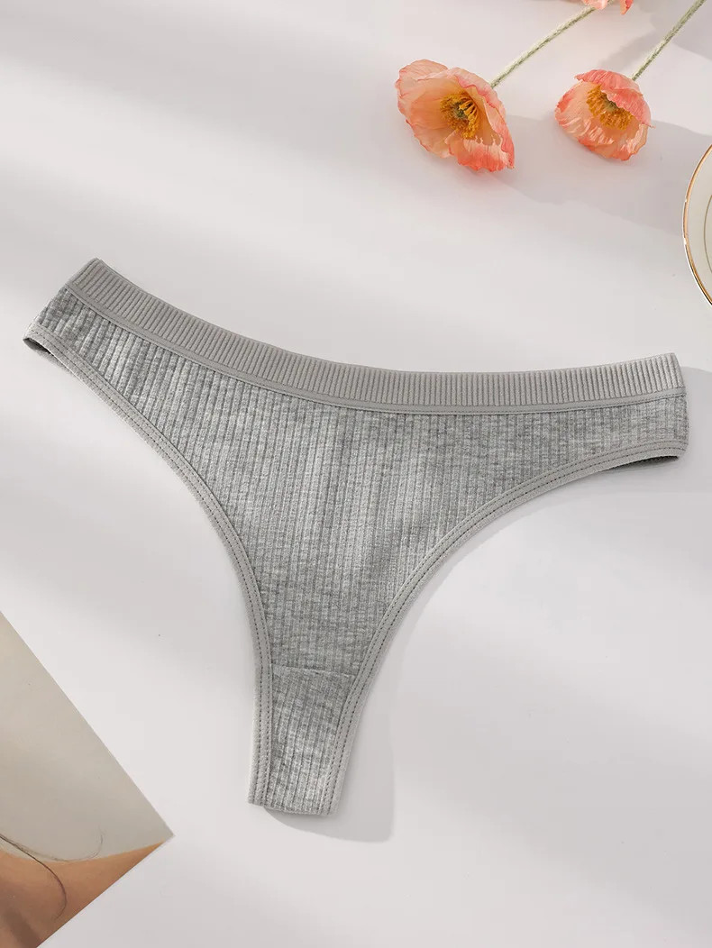 Cotton Thong Panties Low Rise Striped Soft Breathable Women’s Underwear 7 Pcs
