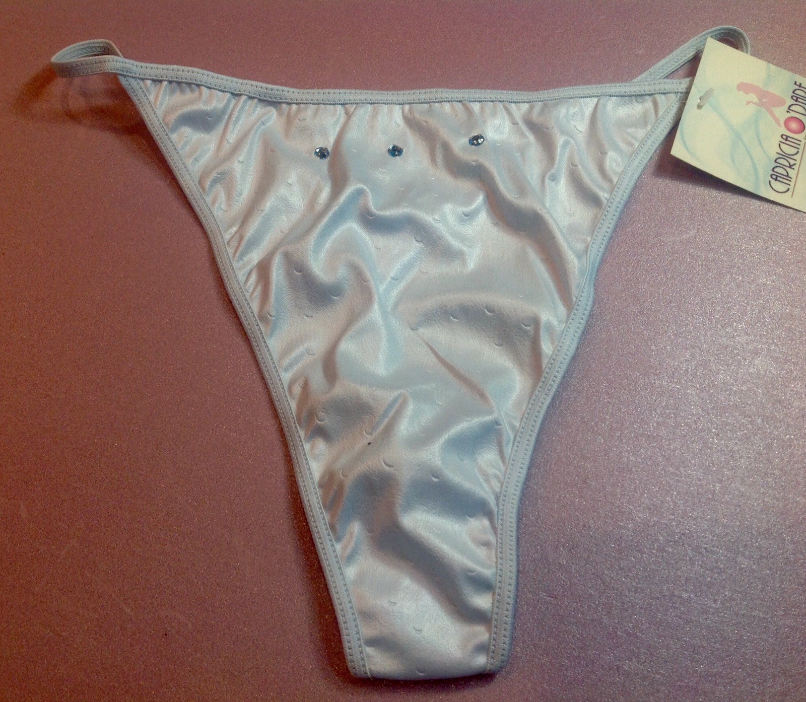 Women Panties,Thongs”CAPRICIA O’DARE” Size 9 Blue Leather Look W/Decorations