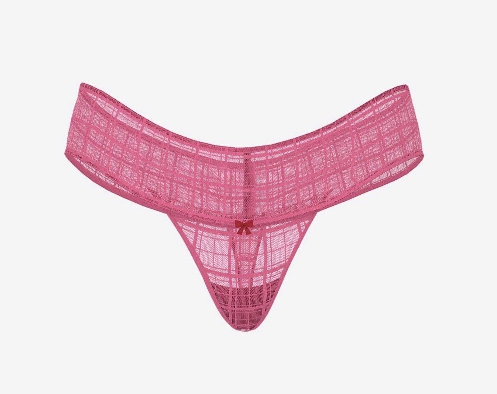 Victoria’s Secret Plaid Lace Thong Panty Rose Garden Pink with Bow Sz: M