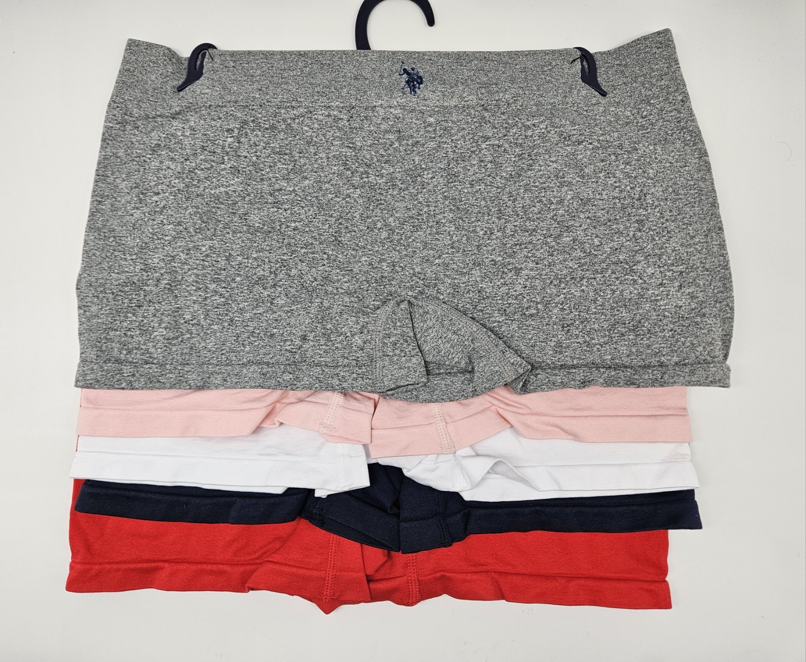 5 Pk US POLO ASSN Womens 1X 2X Seamless Logo Boy Shorts Gray Pink White Navy Red