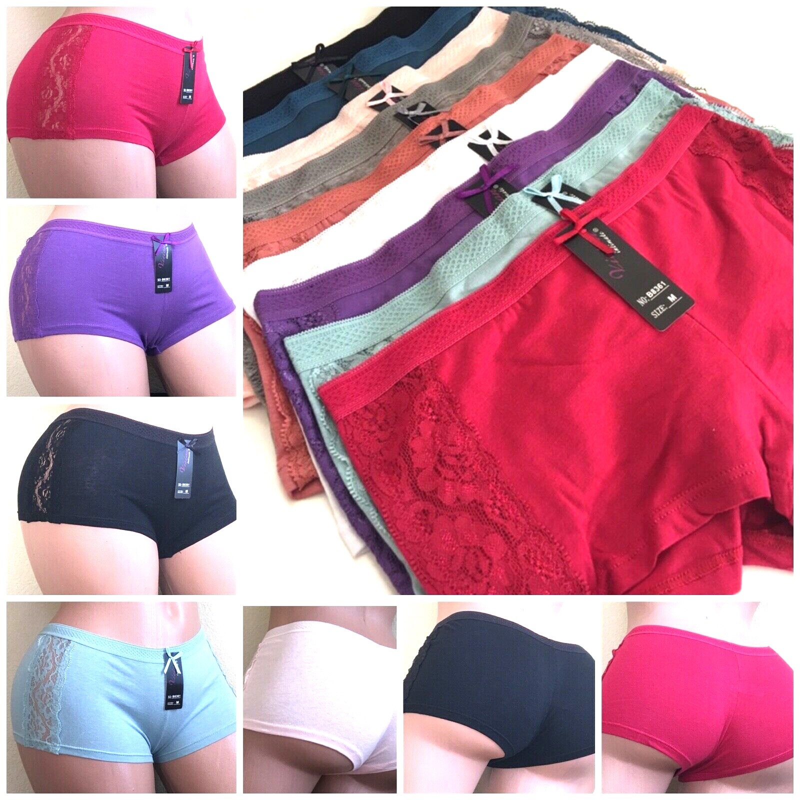 6 Boyshorts Sports SEXY shortie undy Panties Undies side lace active 8361 S-XL