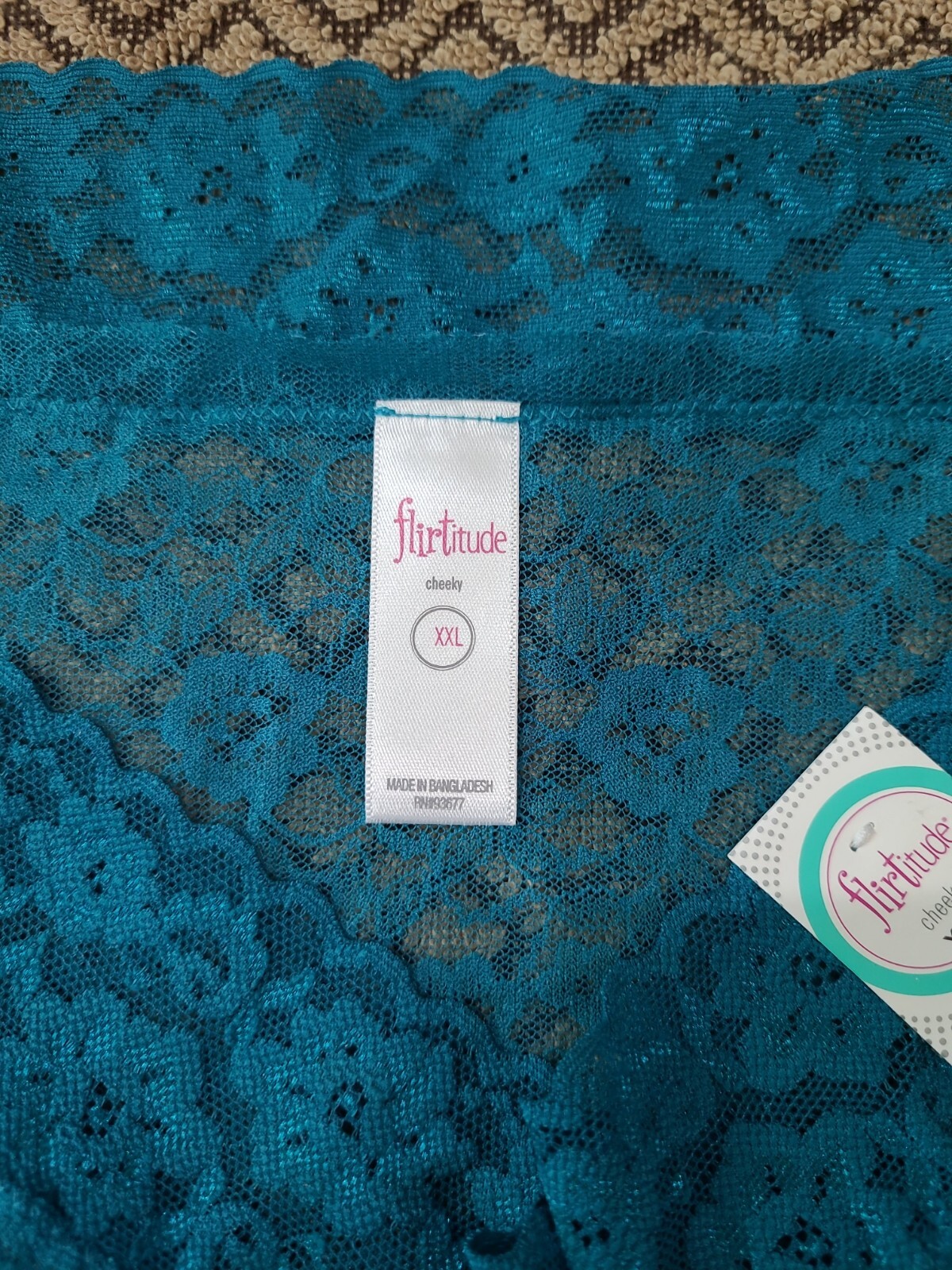 FLIRTITUDE SeXy See Thru Peek a Boo ChEEky Teal Lace Panties 9/2XL~ NWT