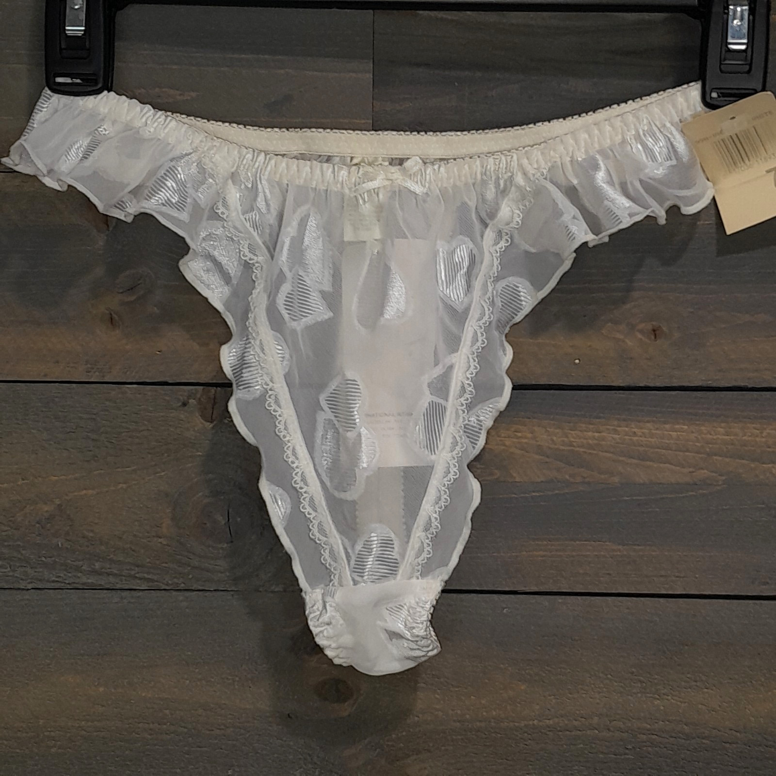 International Intimates Thong Panties Large White Sheer Ruffle High Cut Satin