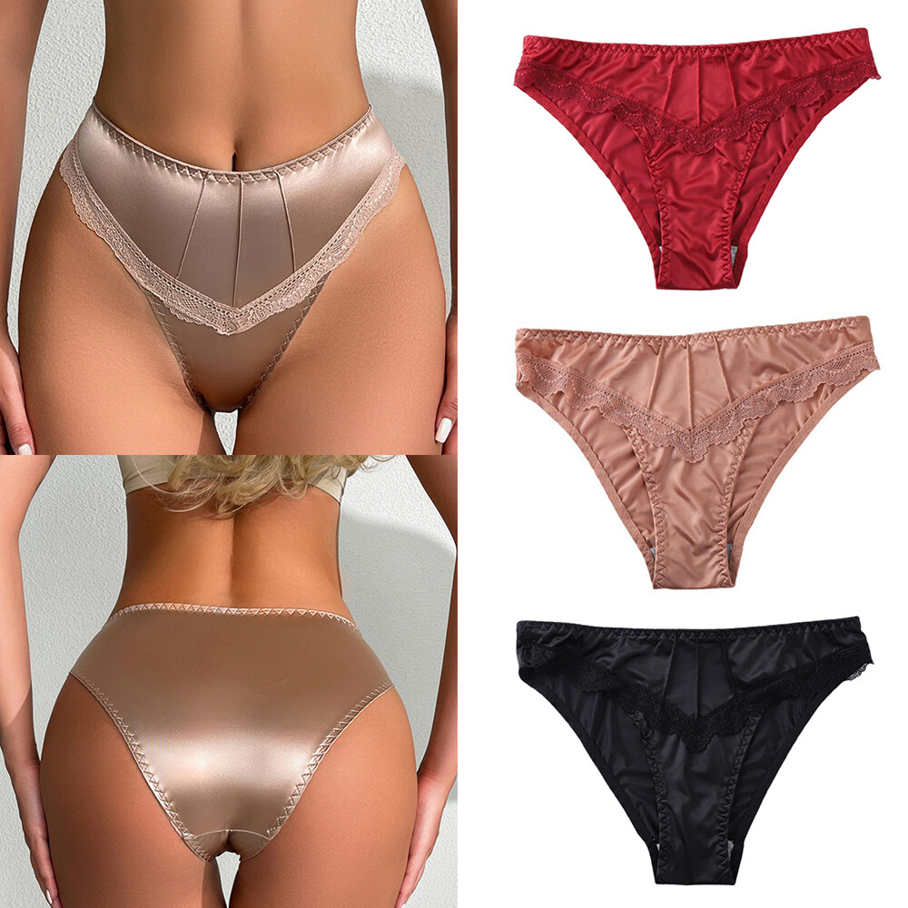 1 OR 5 Packs Sexy Womens Satin Panties Thongs High Leg Ladies Underwear Lingerie
