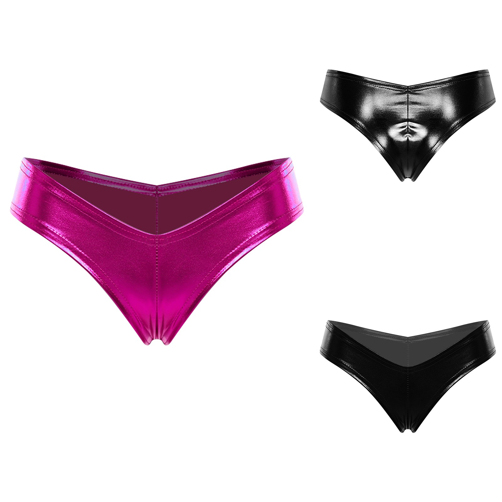 Womens Metallic Glossy Thong Underwear Lingerie Panties Nightclub Underpants