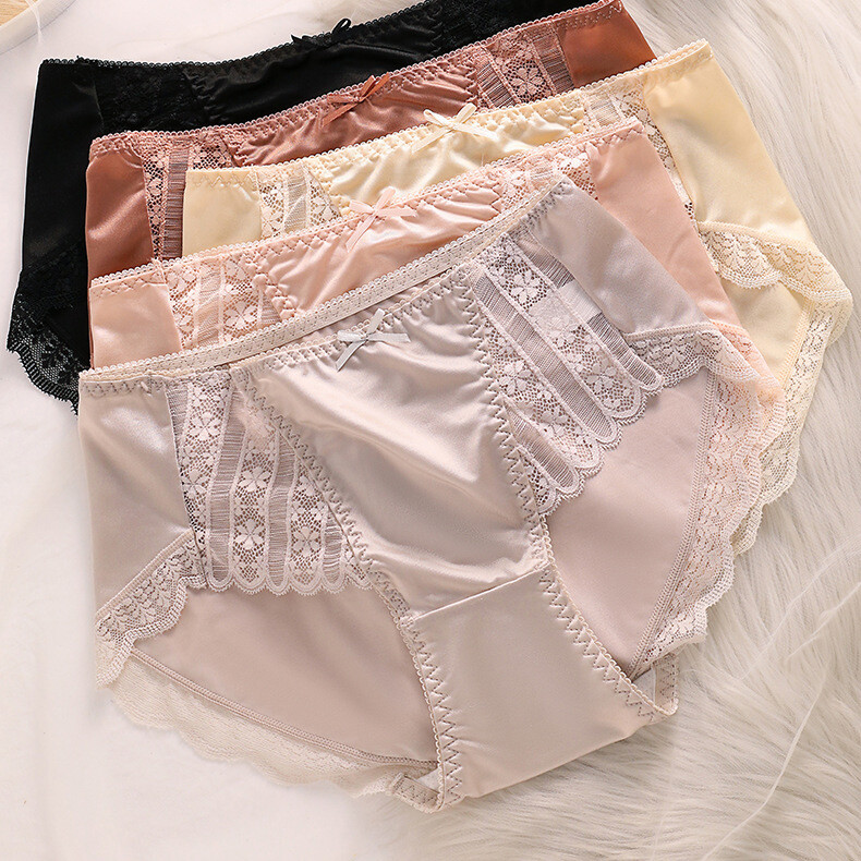 5PCS/LOT Sexy Womens Silky Satin Panties Brief Ladies Lace Underwear Lingeries