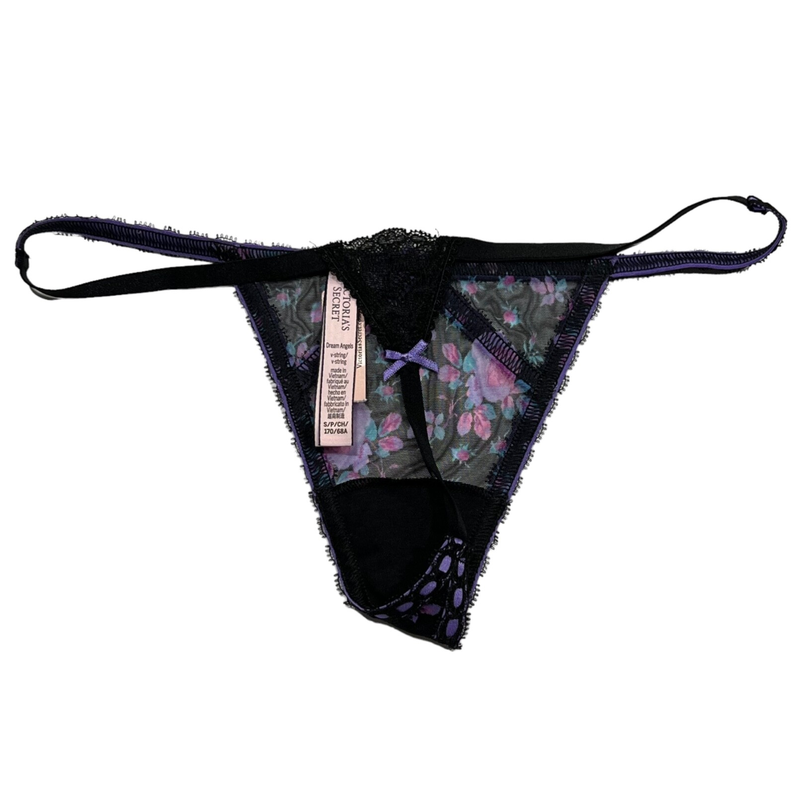 NWT VICTORIA’S SECRET Dream Angels V String Pantie Sz S-L-XL Purple Pink Floral