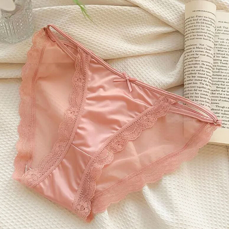 5 Pcs Lot Sexy Womens Satin Panties Lingeries Briefs Lace Sheer Underwear Bikini