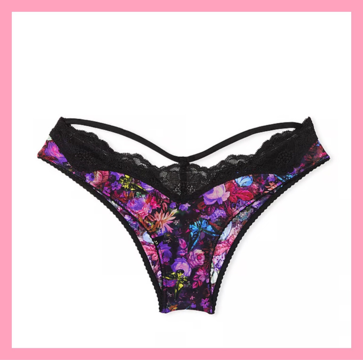 Victoria’s Secret Shine Strap Cutout Back Brazilian Panty Butterfly Floral S